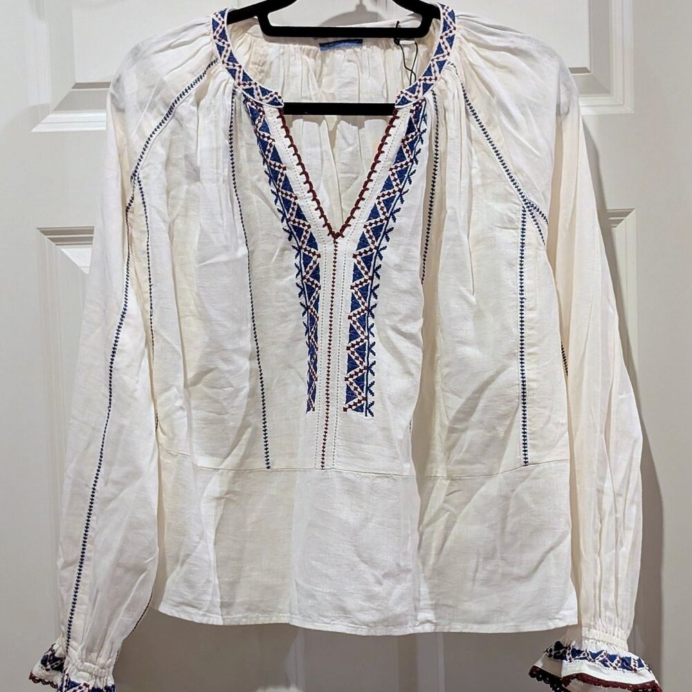 NWT Scotch & Soda Women's Peasant Top Blouse with Embroidery Details Hippie $168
